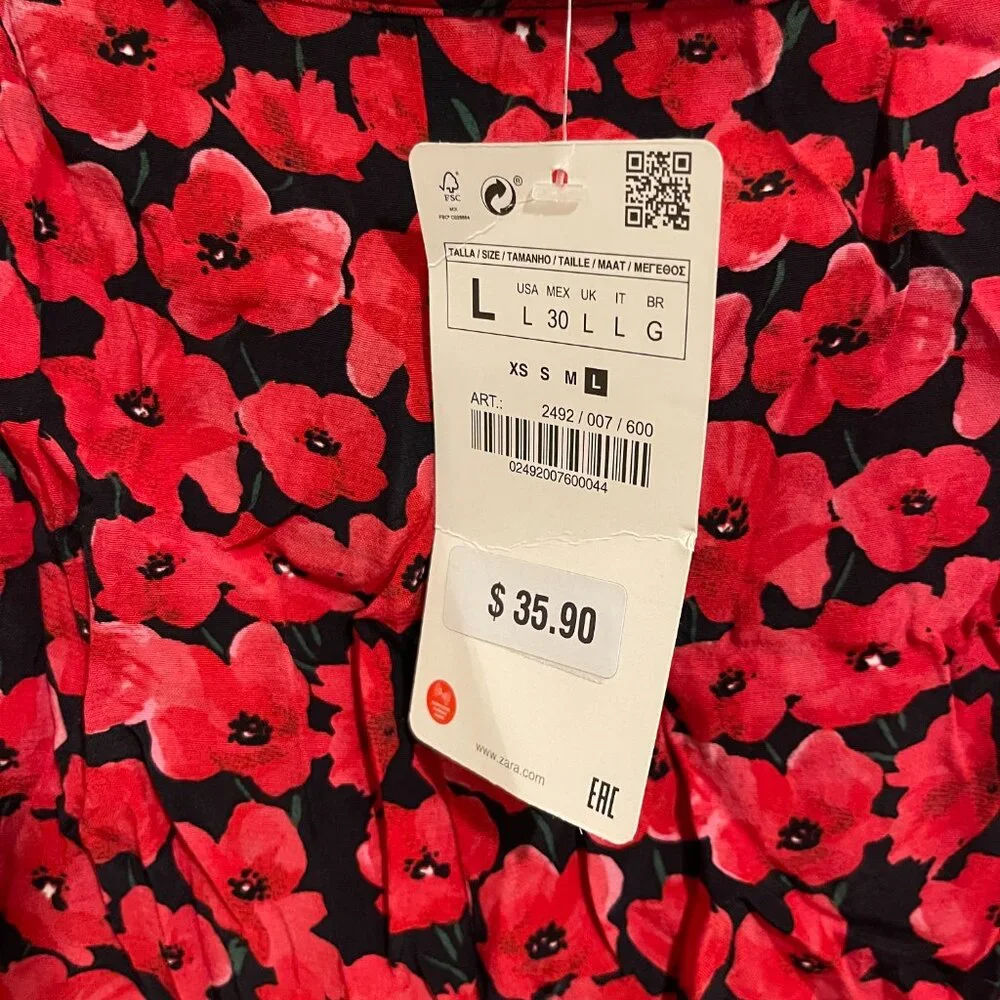 ZARA Accessories Red Floral Matching Set – Top & Skirt – Size L NWT - Picture 8 of 10